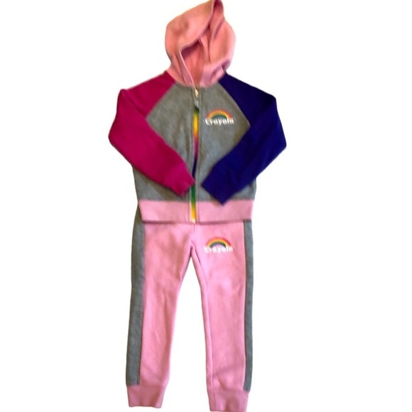 2 Piece Pink Gray Fleece Hoodie Zip Jacket  & Pants Set Crayola Little Girl's 4 - Picture 2 of 15